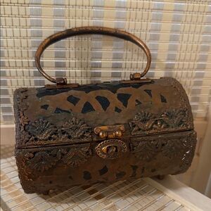Vintage 1960s Rare Saks Fifth Ave Copper Metal Lucite Purse